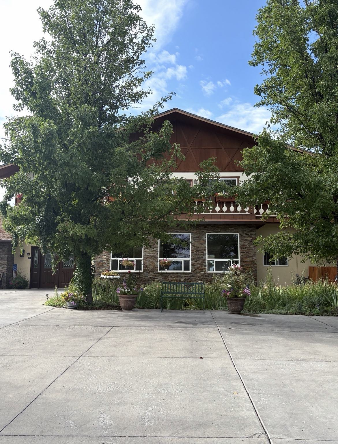 Spring Creek Chalet front entrance from the private drive